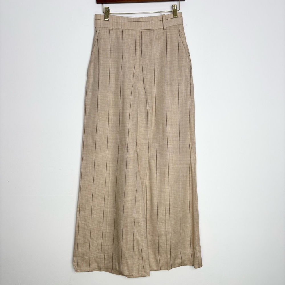 & Other Stories Wide Linen-Blend Trousers Pinstripe Tan US 4 NWT High Waist - Picture 7 of 15